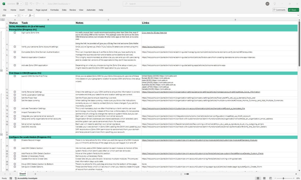 Zoho CRM Setup Checklist